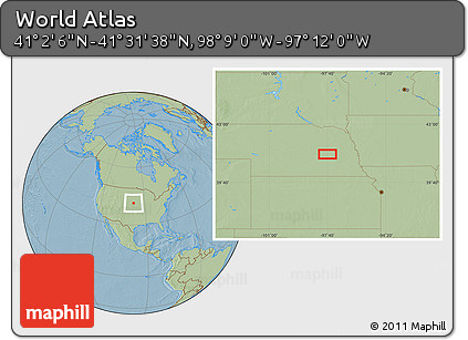 Savanna Style Location Map of the Area around 41° 16' 52" N, 97° 40' 30" W, hill shading