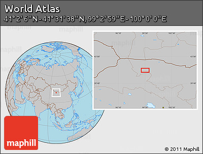 Gray Location Map of the Area around 41° 16' 52" N, 99° 31' 30" E