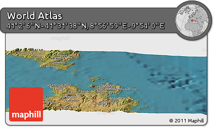 Satellite Panoramic Map of the Area around 41° 16' 52" N, 9° 25' 30" E