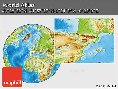 Physical Location Map of the Area around 41° 43' 14" N, 0° 4' 30" E