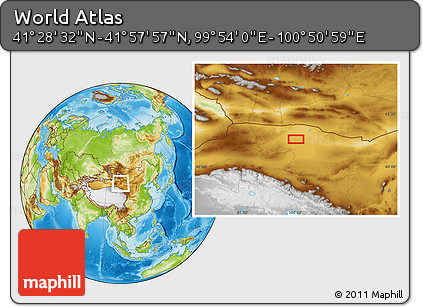 Physical Location Map of the Area around 41° 43' 14" N, 100° 22' 30" E