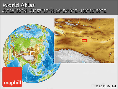 Physical Location Map of the Area around 41° 43' 14" N, 100° 22' 30" E