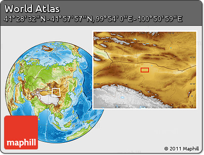 Physical Location Map of the Area around 41° 43' 14" N, 100° 22' 30" E