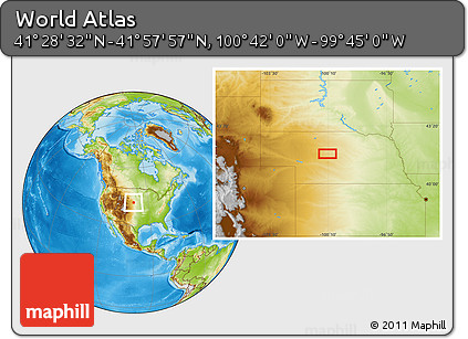 Physical Location Map of the Area around 41° 43' 14" N, 100° 13' 29" W