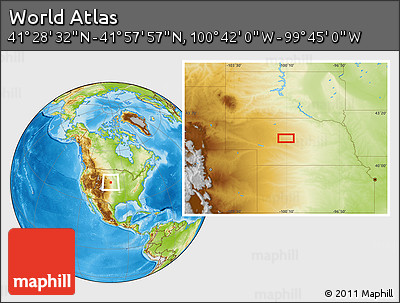 Physical Location Map of the Area around 41° 43' 14" N, 100° 13' 29" W