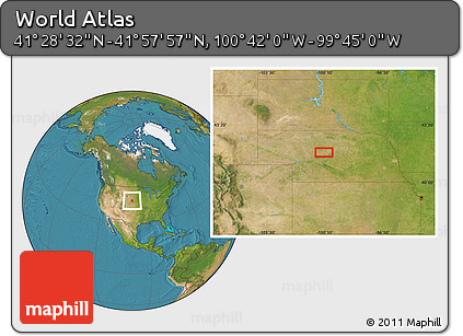 Satellite Location Map of the Area around 41° 43' 14" N, 100° 13' 29" W