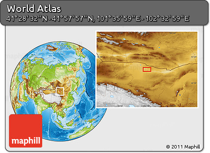 Physical Location Map of the Area around 41° 43' 14" N, 102° 4' 29" E