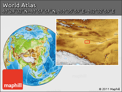 Physical Location Map of the Area around 41° 43' 14" N, 102° 4' 29" E