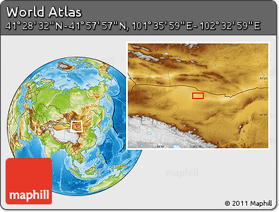 Physical Location Map of the Area around 41° 43' 14" N, 102° 4' 29" E