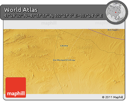 Physical 3D Map of the Area around 41° 43' 14" N, 102° 55' 30" E