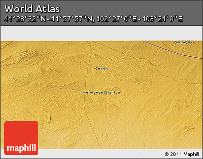 Physical 3D Map of the Area around 41° 43' 14" N, 102° 55' 30" E
