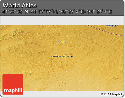 Physical 3D Map of the Area around 41° 43' 14" N, 102° 55' 30" E