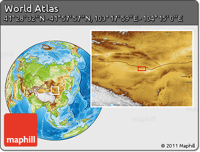 Physical Location Map of the Area around 41° 43' 14" N, 103° 46' 30" E