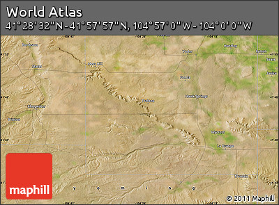 Satellite Map of the Area around 41° 43' 14" N, 104° 28' 29" W