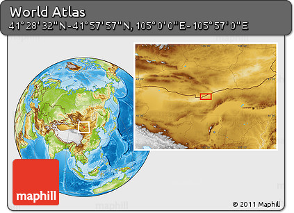 Physical Location Map of the Area around 41° 43' 14" N, 105° 28' 29" E