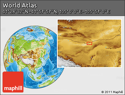 Physical Location Map of the Area around 41° 43' 14" N, 105° 28' 29" E