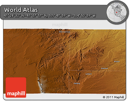 Physical 3D Map of the Area around 41° 43' 14" N, 105° 19' 29" W