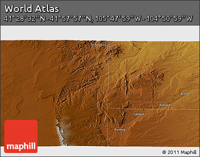 Physical 3D Map of the Area around 41° 43' 14" N, 105° 19' 29" W