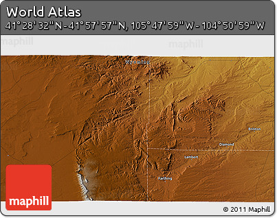 Physical 3D Map of the Area around 41° 43' 14" N, 105° 19' 29" W