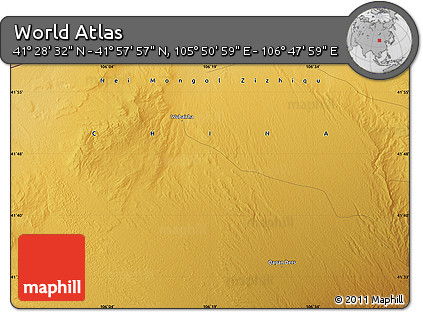 Physical Map of the Area around 41° 43' 14" N, 106° 19' 29" E