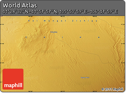 Physical Map of the Area around 41° 43' 14" N, 106° 19' 29" E
