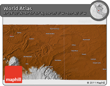 Physical 3D Map of the Area around 41° 43' 14" N, 106° 10' 30" W