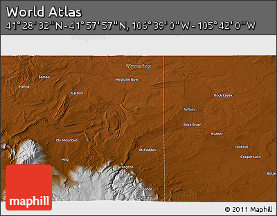 Physical 3D Map of the Area around 41° 43' 14" N, 106° 10' 30" W