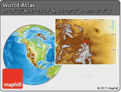 Physical Location Map of the Area around 41° 43' 14" N, 106° 10' 30" W