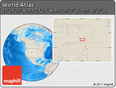 Shaded Relief Location Map of the Area around 41° 43' 14" N, 106° 10' 30" W