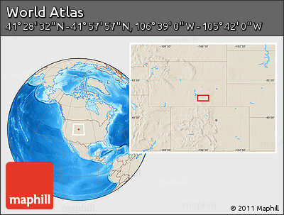 Shaded Relief Location Map of the Area around 41° 43' 14" N, 106° 10' 30" W