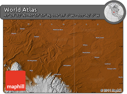 Physical Map of the Area around 41° 43' 14" N, 106° 10' 30" W