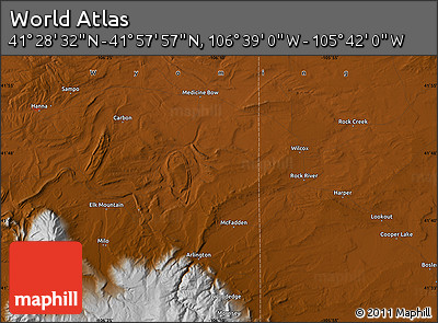 Physical Map of the Area around 41° 43' 14" N, 106° 10' 30" W