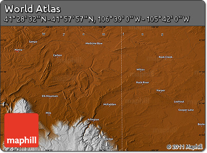 Physical Map of the Area around 41° 43' 14" N, 106° 10' 30" W