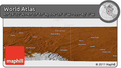 Physical Panoramic Map of the Area around 41° 43' 14" N, 106° 10' 30" W