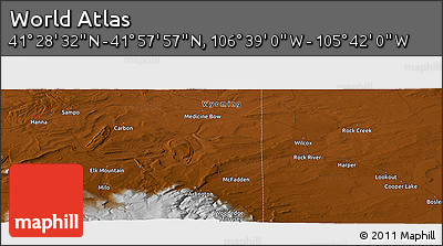 Physical Panoramic Map of the Area around 41° 43' 14" N, 106° 10' 30" W