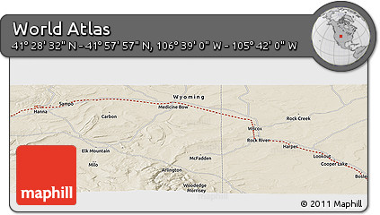Shaded Relief Panoramic Map of the Area around 41° 43' 14" N, 106° 10' 30" W