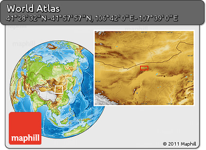 Physical Location Map of the Area around 41° 43' 14" N, 107° 10' 30" E