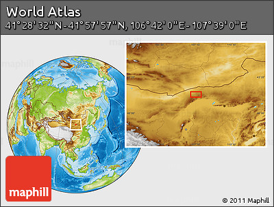 Physical Location Map of the Area around 41° 43' 14" N, 107° 10' 30" E