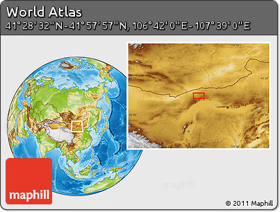 Physical Location Map of the Area around 41° 43' 14" N, 107° 10' 30" E