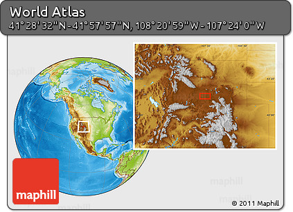 Physical Location Map of the Area around 41° 43' 14" N, 107° 52' 30" W