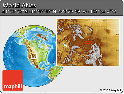 Physical Location Map of the Area around 41° 43' 14" N, 107° 52' 30" W