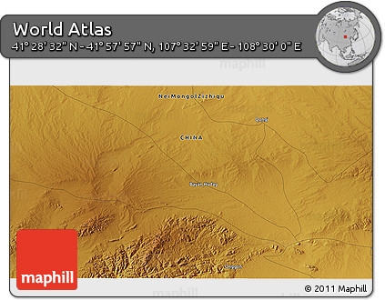 Physical 3D Map of the Area around 41° 43' 14" N, 108° 1' 30" E