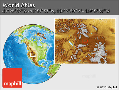 Physical Location Map of the Area around 41° 43' 14" N, 109° 34' 29" W