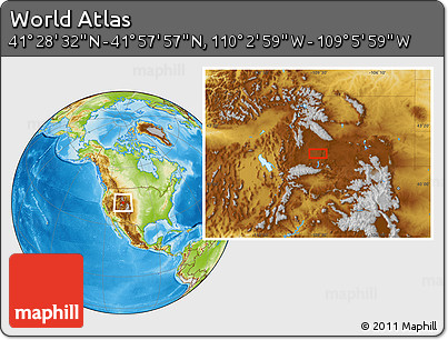 Physical Location Map of the Area around 41° 43' 14" N, 109° 34' 29" W