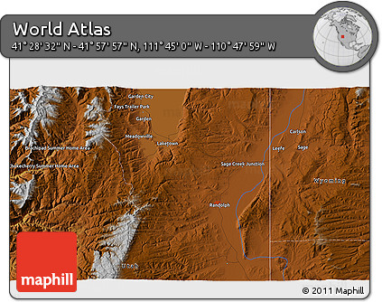 Physical 3D Map of the Area around 41° 43' 14" N, 111° 16' 30" W