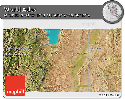 Satellite 3D Map of the Area around 41° 43' 14" N, 111° 16' 30" W