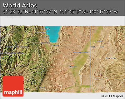 Satellite 3D Map of the Area around 41° 43' 14" N, 111° 16' 30" W