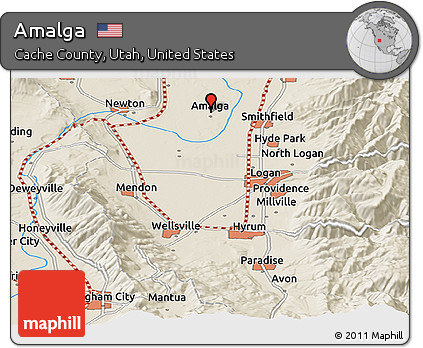 Shaded Relief Panoramic Map of Amalga
