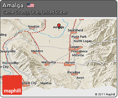 Shaded Relief Panoramic Map of Amalga
