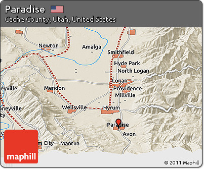 Shaded Relief Panoramic Map of Paradise
